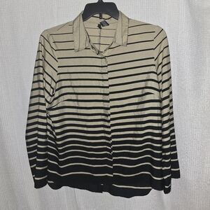 New Directions Striped Multicolored Sz XL Roll Tab Sleeve Casual Classic Boho